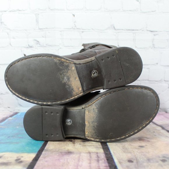 Diba True Brown Leather Triple Buckle Mid Calf Moto Boots Size 6.5 - Picture 9 of 9